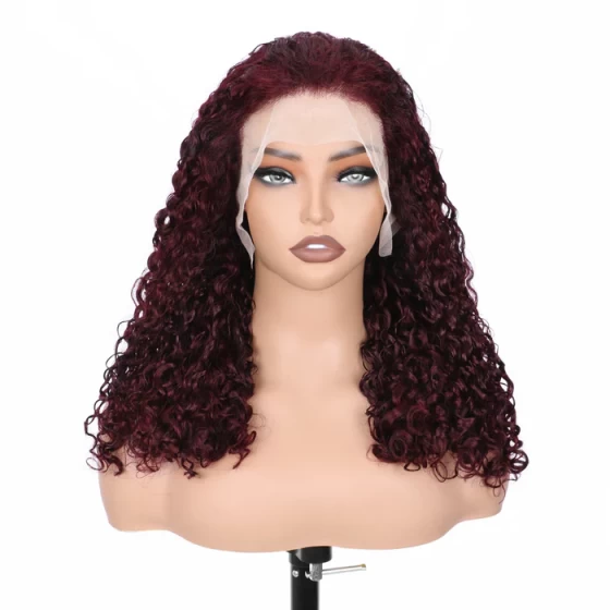 New Super Double Drawn Pixie Curly #99j Burgundy 13x4 Lace Frontal Human Hair Wig
